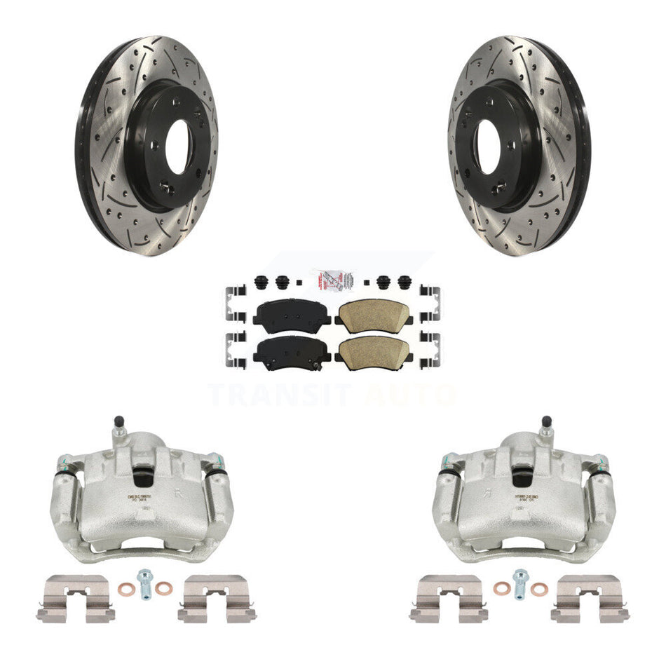Front Brake Coated Caliper Drill Slotted Rotor Ceramic Pad Kit For 2012 Hyundai Veloster KCD-100256N