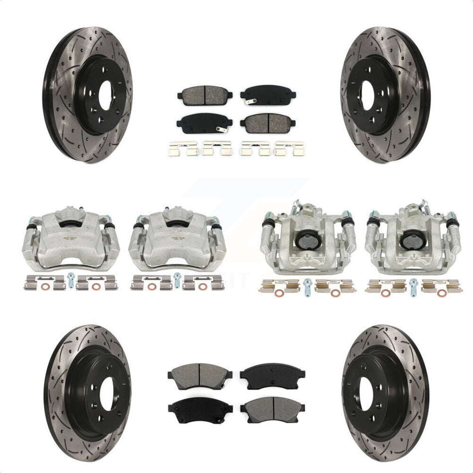 Front Rear Disc Brake Coated Caliper Drilled Slotted Rotors And Semi-Metallic Pads Kit (10Pc) For 2013 Chevrolet Cruze LT LTZ With 292mm Diameter Rotor KCD-100256S by Transit Auto