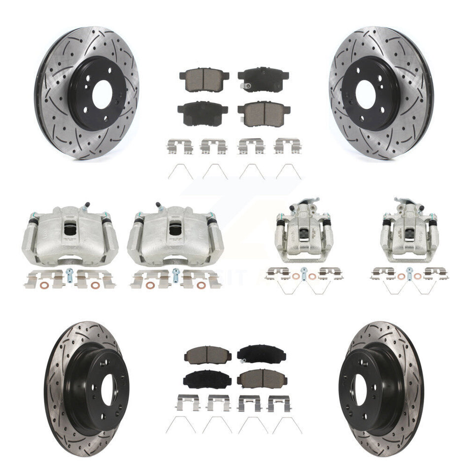 Front Rear Brake Caliper Drill Slot Rotors Ceramic Pad Kit (10Pc) For Honda Accord Acura KCD-100257C