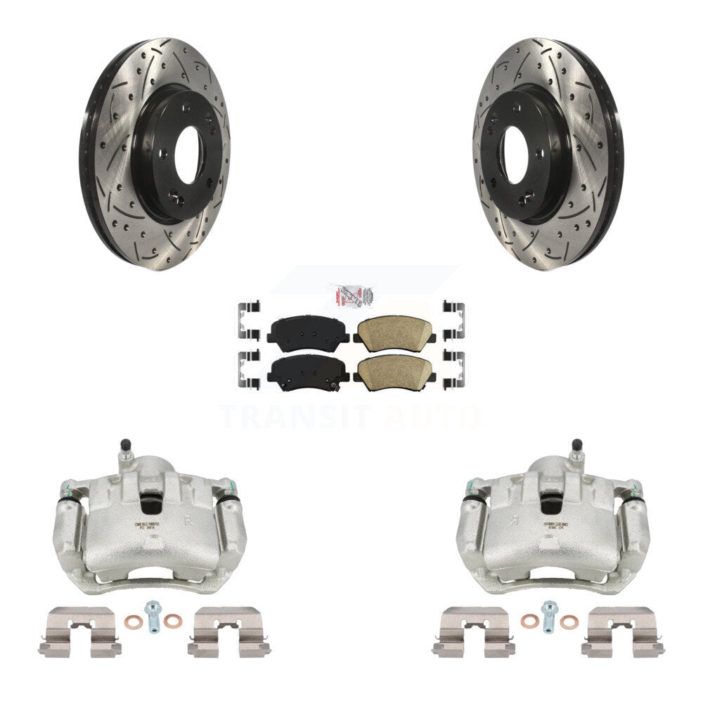 Front Brake Coated Caliper Drill Slotted Rotor Ceramic Pad Kit For 2012 Hyundai Veloster KCD-100257N