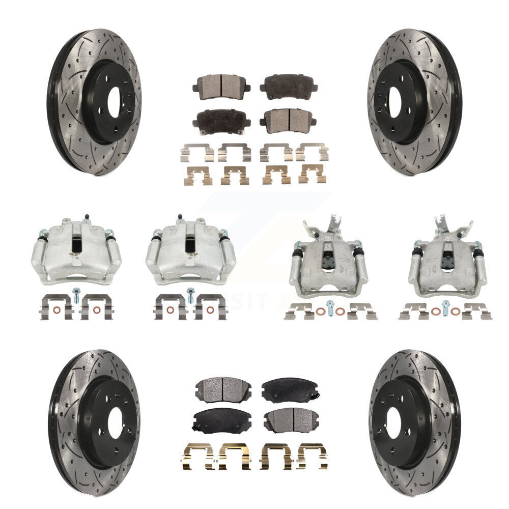 Front Rear Disc Brake Coated Caliper Drilled Slot Rotor Semi-Metallic Pad Kit (10Pc) For KCD-100257P