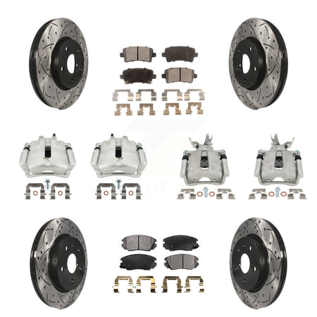 Front Rear Disc Brake Coated Caliper Drilled Slot Rotor Semi-Metallic Pad Kit (10Pc) For KCD-100257P