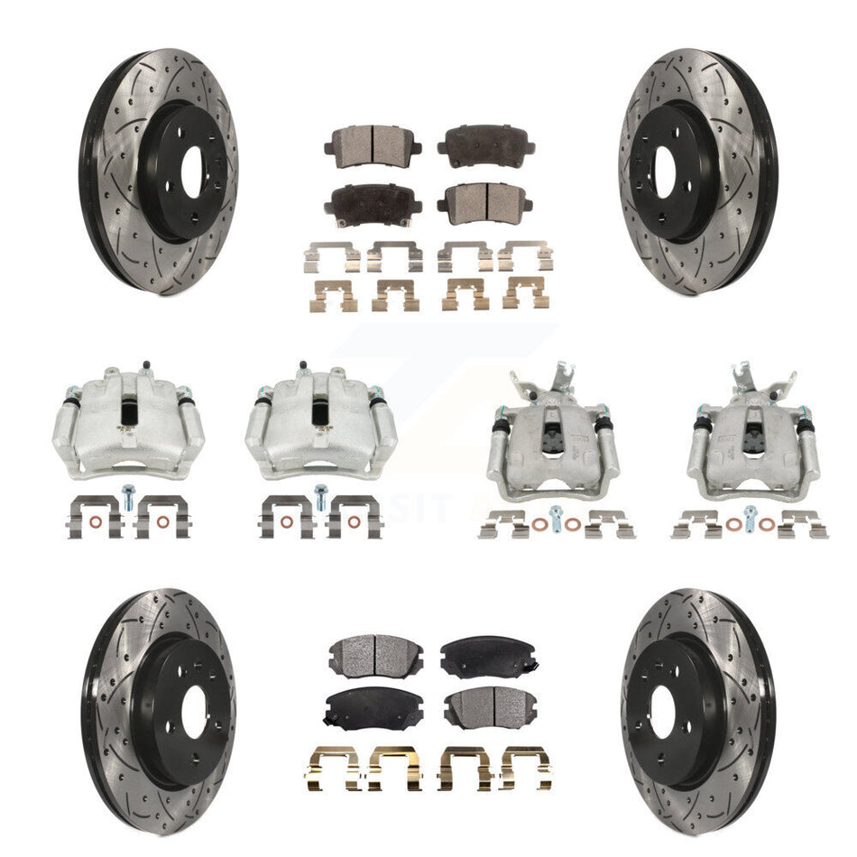 Front Rear Disc Brake Coated Caliper Drilled Slot Rotor Semi-Metallic Pad Kit (10Pc) For KCD-100257P