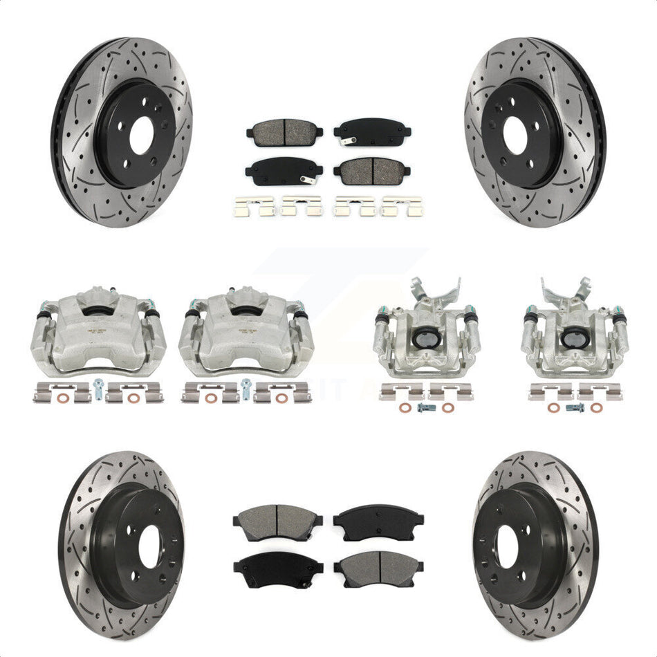 Front Rear Disc Brake Coated Caliper Drilled Slotted Rotors And Semi-Metallic Pads Kit (10Pc) For 2013-2014 Chevrolet Sonic RS KCD-100257S by Transit Auto