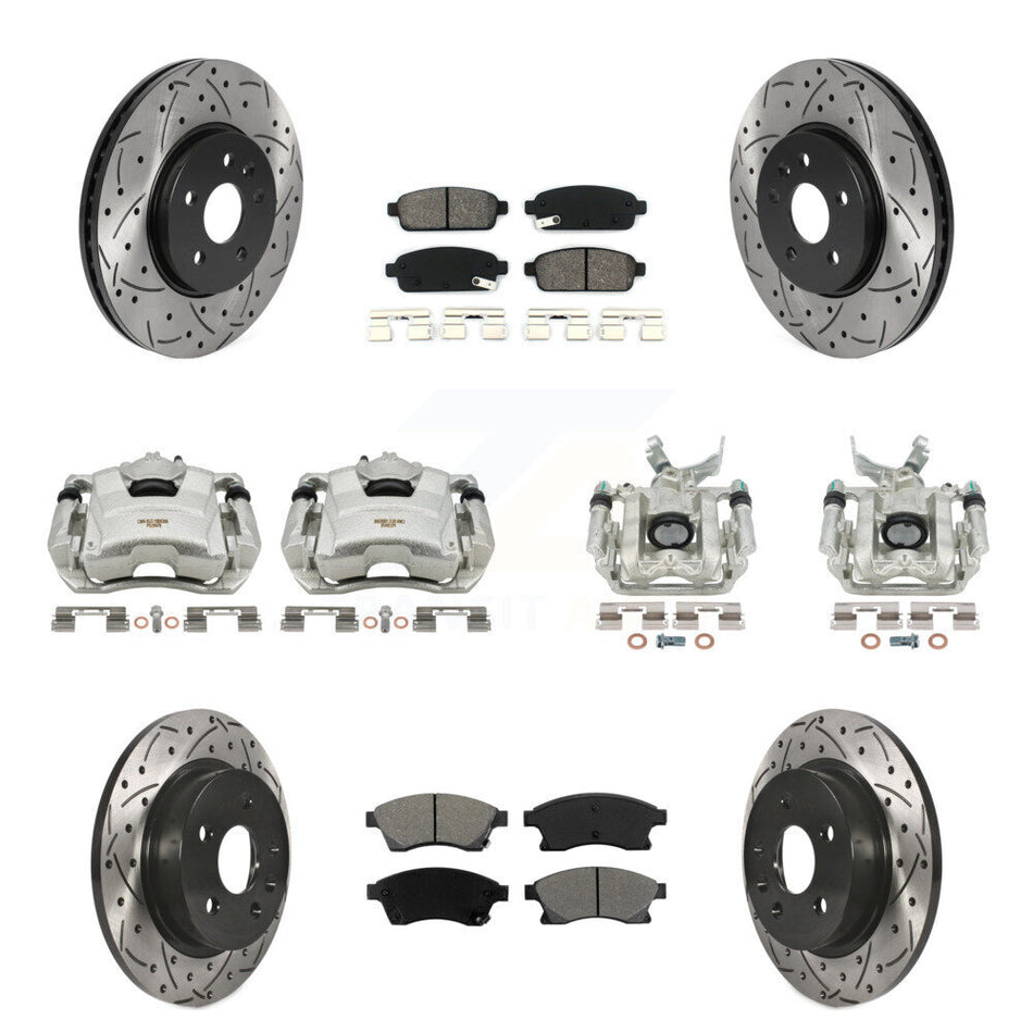Front Rear Disc Brake Coated Caliper Drilled Slotted Rotors And Semi-Metallic Pads Kit (10Pc) For 2013-2014 Chevrolet Sonic RS KCD-100257S