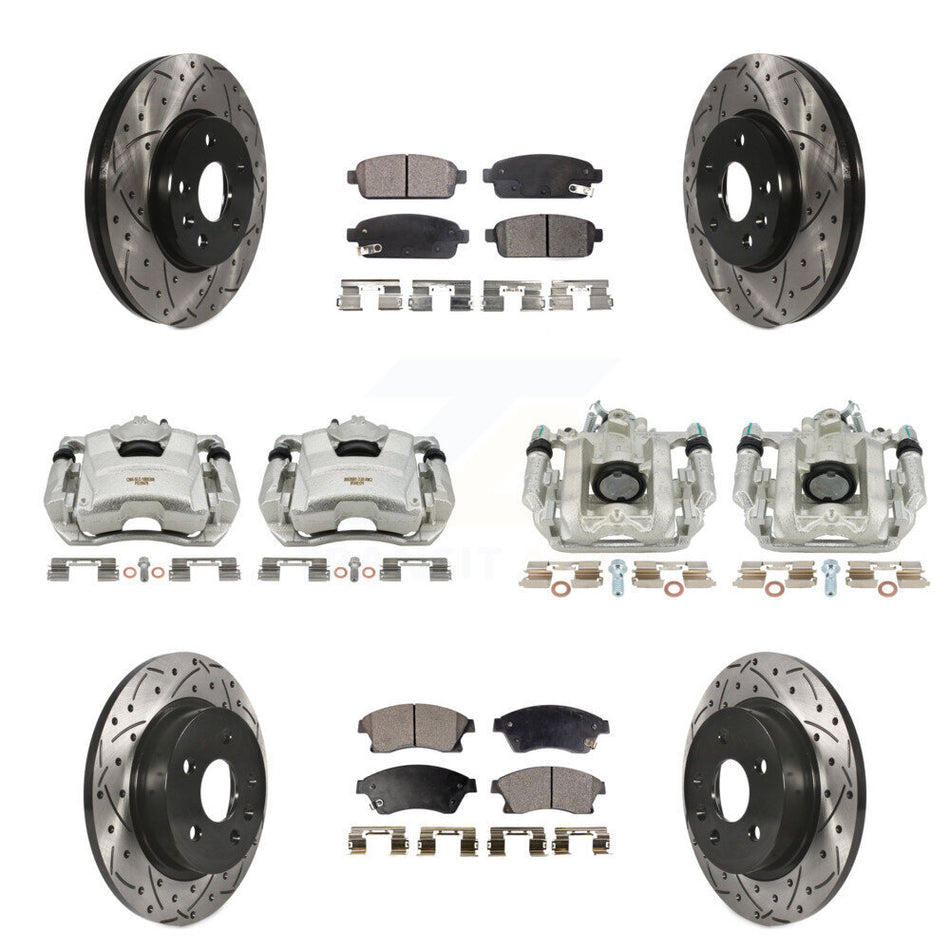 Front Rear Disc Brake Coated Caliper Drilled Slotted Rotors And Ceramic Pads Kit (10Pc) For Chevrolet Cruze Limited KCD-100257T