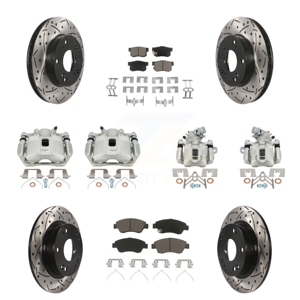 Front Rear Brake Coat Caliper Drill Slot Rotor Ceramic Pad Kit (10Pc) For Acura ILX 1.5L KCD-100259C