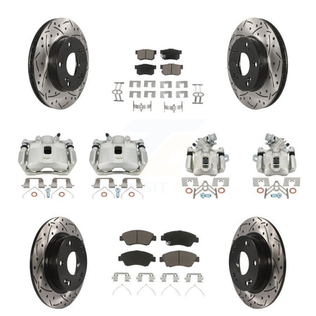 Front Rear Brake Coat Caliper Drill Slot Rotor Ceramic Pad Kit (10Pc) For Acura ILX 1.5L KCD-100259C