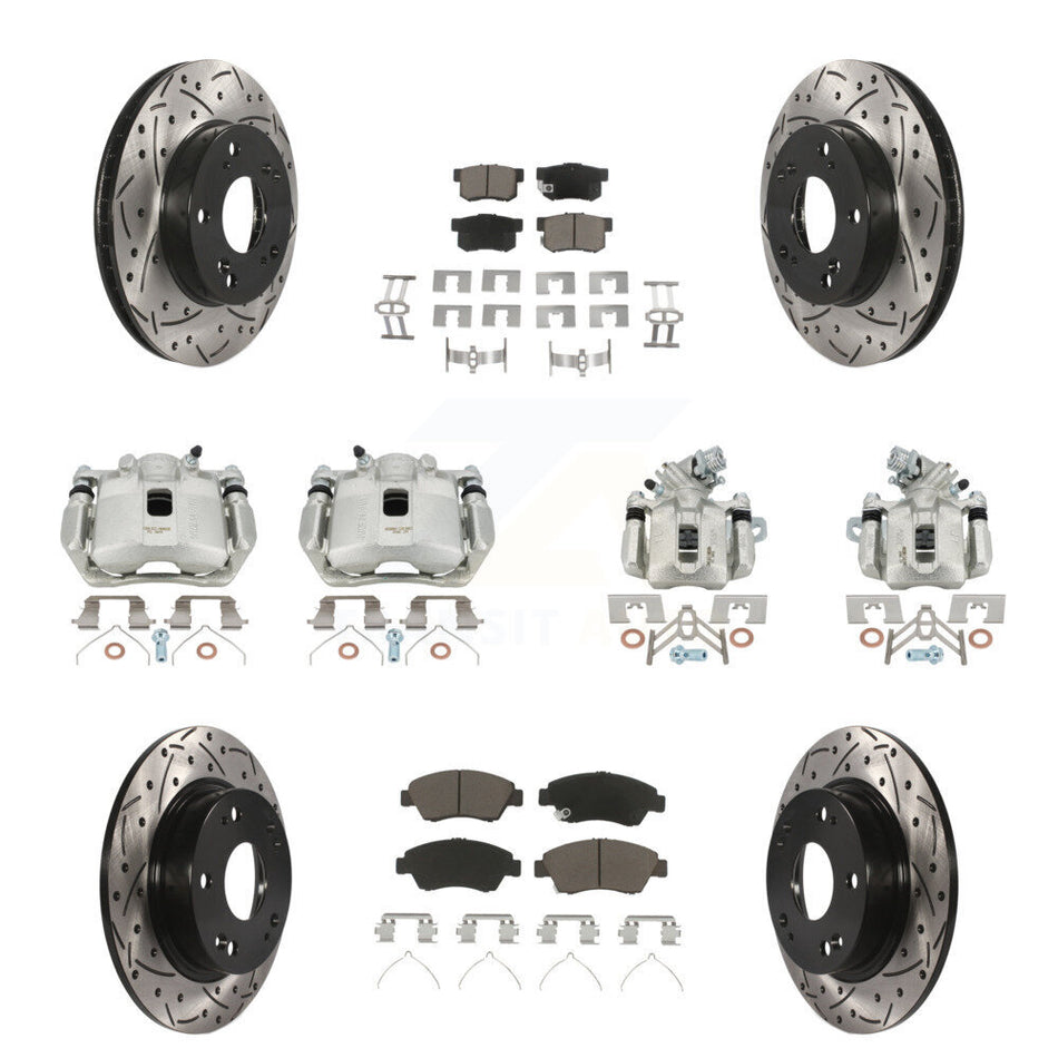 Front Rear Brake Coat Caliper Drill Slot Rotor Ceramic Pad Kit (10Pc) For Acura ILX 1.5L KCD-100259C