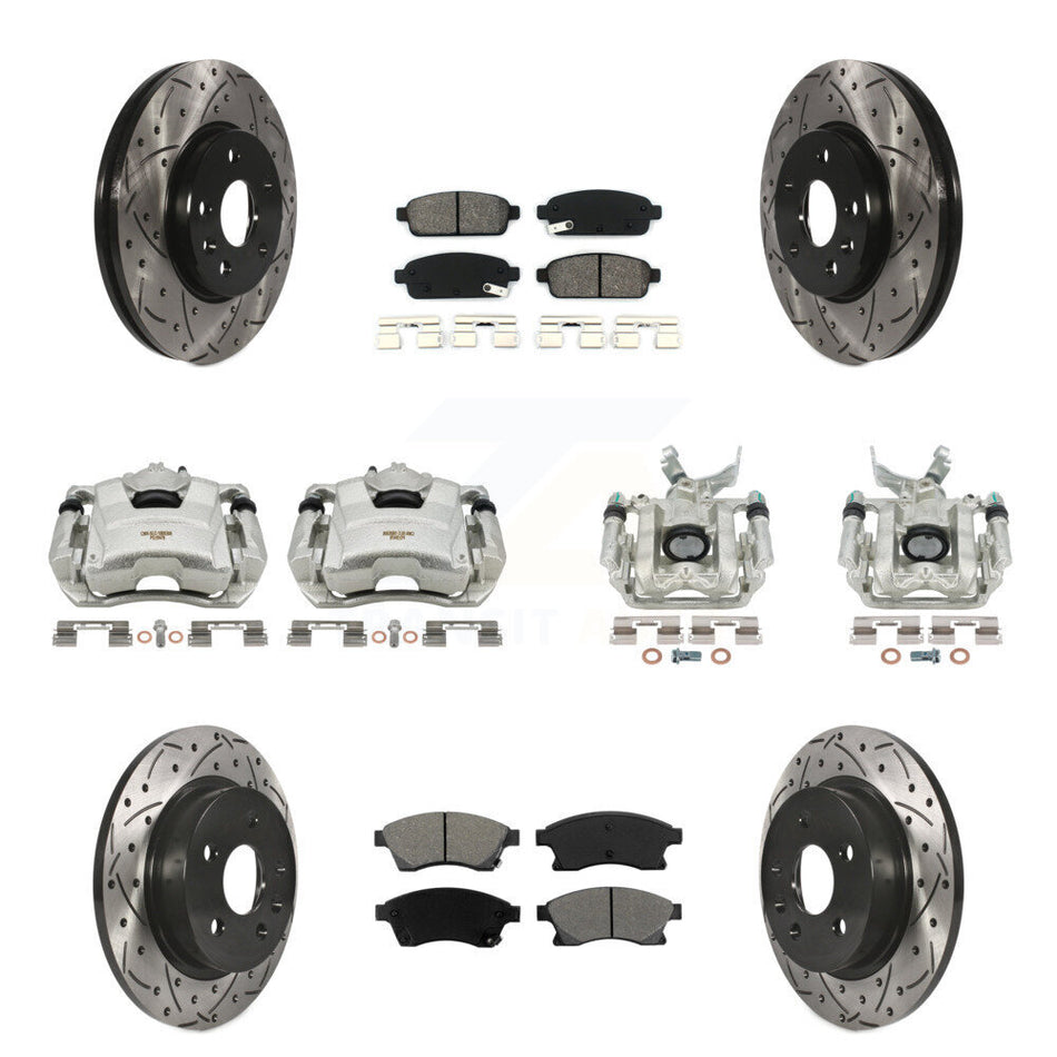 Front Rear Disc Brake Coated Caliper Drilled Slotted Rotors And Semi-Metallic Pads Kit (10Pc) For Chevrolet Sonic KCD-100259S