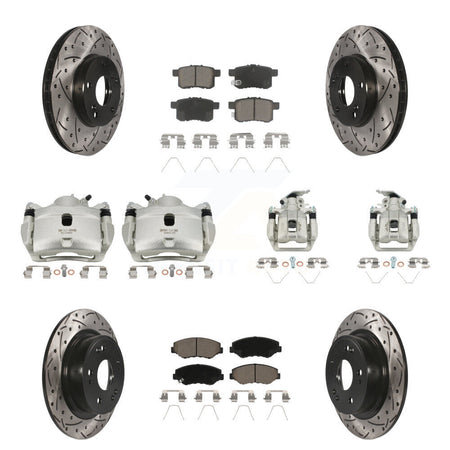 Front Rear Brake Coated Caliper Drill Slot Rotor Ceramic Pad Kit (10Pc) For Honda Accord KCD-100260C