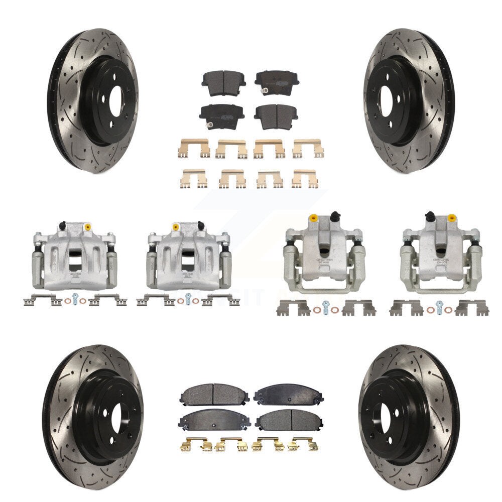 Front Rear Brake Caliper Drill Slot Rotor Semi-Metallic Pad Kit (10Pc) For Dodge Charger KCD-100260P