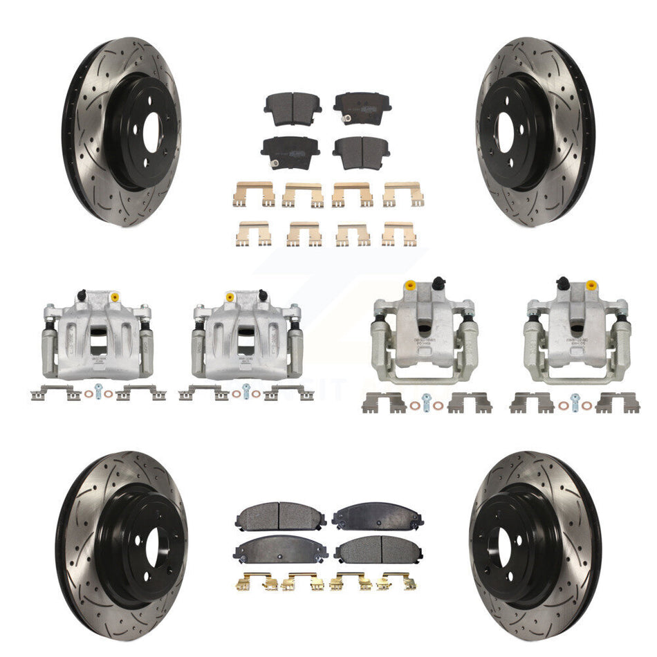 Front Rear Brake Caliper Drill Slot Rotor Semi-Metallic Pad Kit (10Pc) For Dodge Charger KCD-100260P