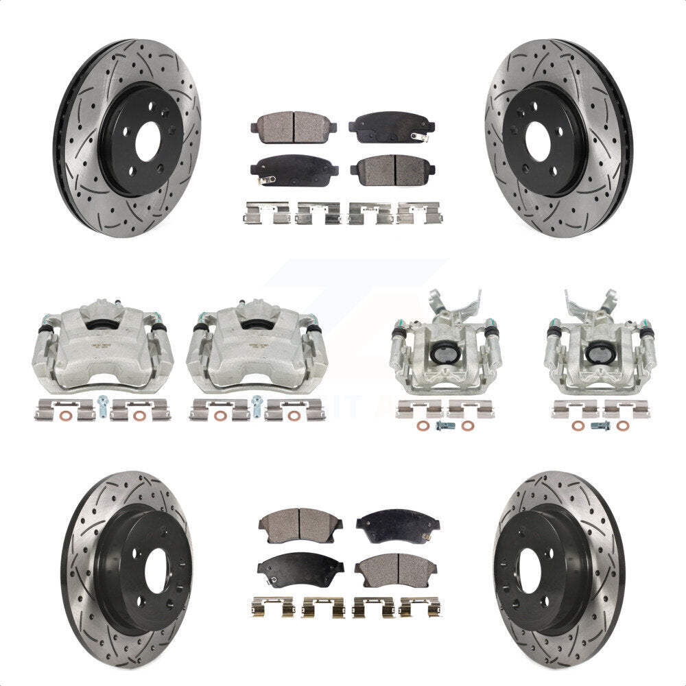 Front Rear Disc Brake Coated Caliper Drilled Slotted Rotors And Ceramic Pads Kit (10Pc) For 2013-2014 Chevrolet Sonic RS KCD-100260T by Transit Auto