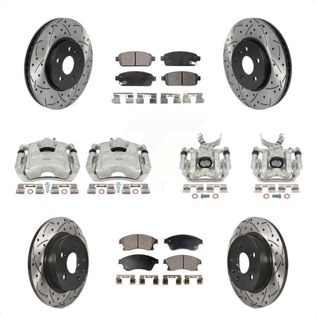 Front Rear Disc Brake Coated Caliper Drilled Slotted Rotors And Ceramic Pads Kit (10Pc) For 2013-2014 Chevrolet Sonic RS KCD-100260T by Transit Auto