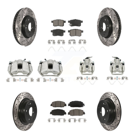 Front Rear Brake Coated Caliper Drill Slot Rotor Ceramic Pad Kit (10Pc) For Honda Accord KCD-100261C