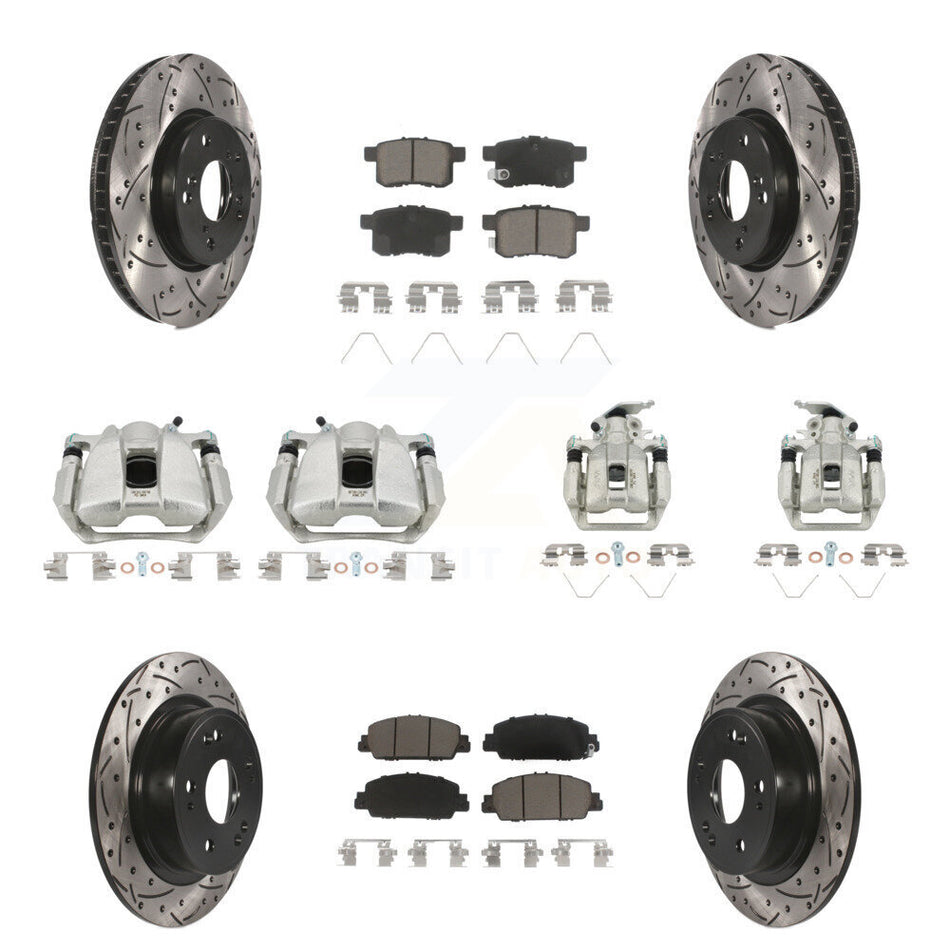 Front Rear Brake Coated Caliper Drill Slot Rotor Ceramic Pad Kit (10Pc) For Honda Accord KCD-100261C