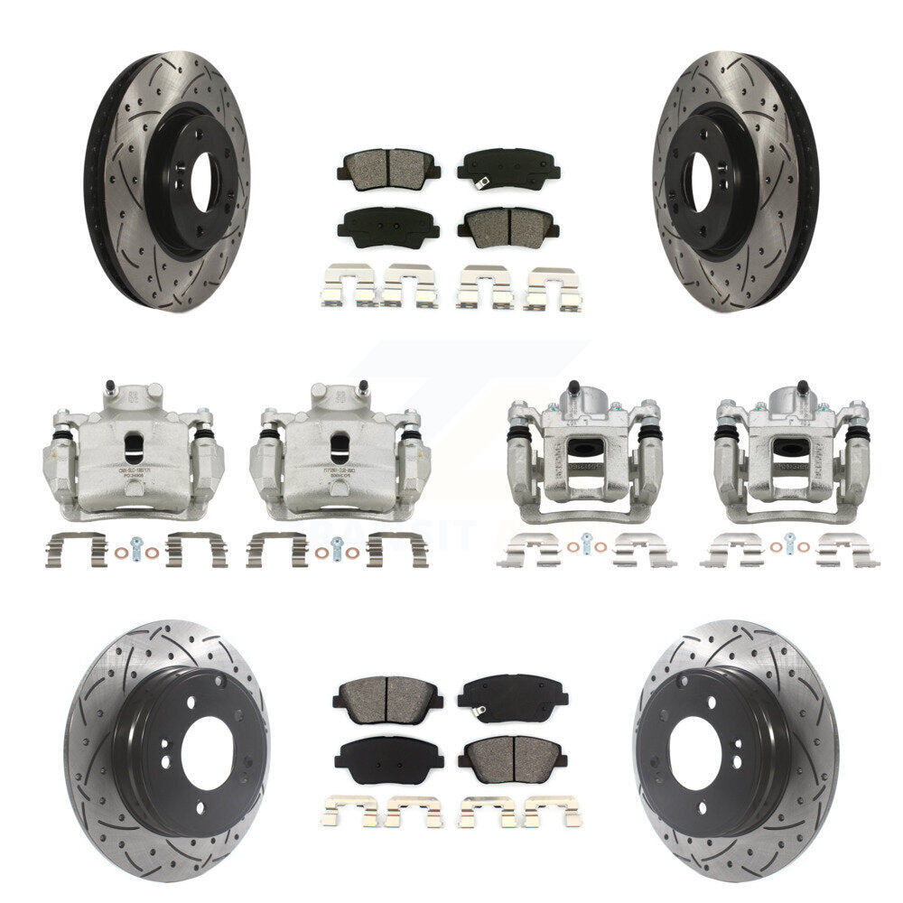 Front Rear Disc Brake Coated Caliper Drilled Slot Rotor Semi-Metallic Pad Kit (10Pc) For KCD-100261S