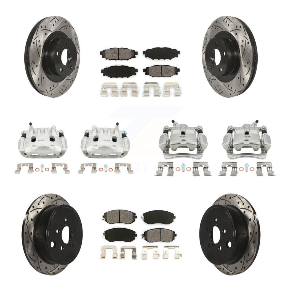 Front Rear Brake Coated Caliper Drill Slot Rotor Semi-Metallic Pad Kit (10Pc) For Subaru KCD-100262S
