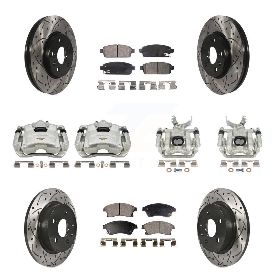 Front Rear Disc Brake Coated Caliper Drilled Slotted Rotors And Ceramic Pads Kit (10Pc) For Chevrolet Sonic KCD-100262T
