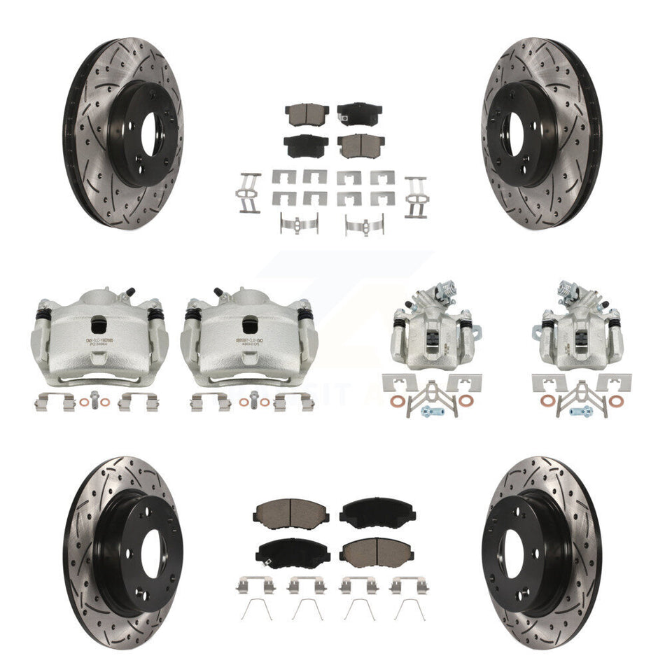 Front Rear Brake Caliper Drilled Slot Rotor Ceramic Pad Kit (10Pc) For Honda Civic Acura KCD-100263C