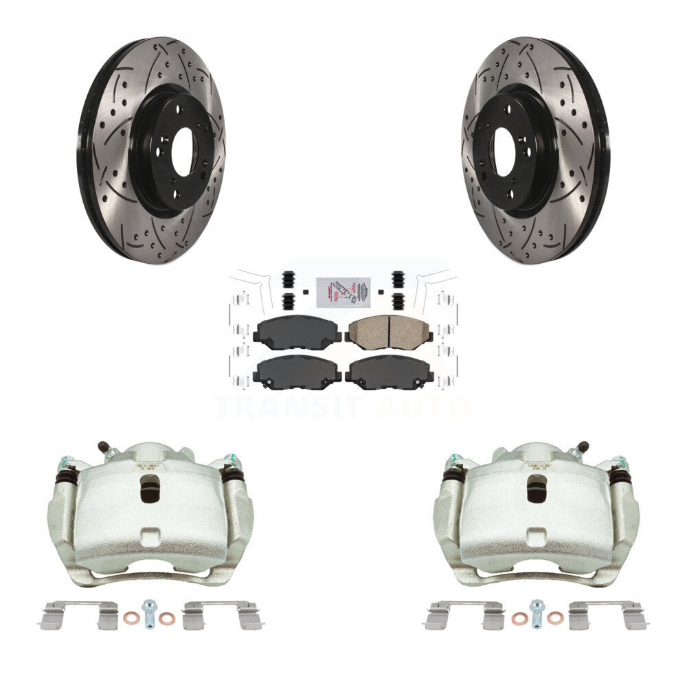 Front Brake Coated Caliper Drill Slotted Rotors Ceramic Pad Kit For 2005-2006 Honda CR-V KCD-100263N