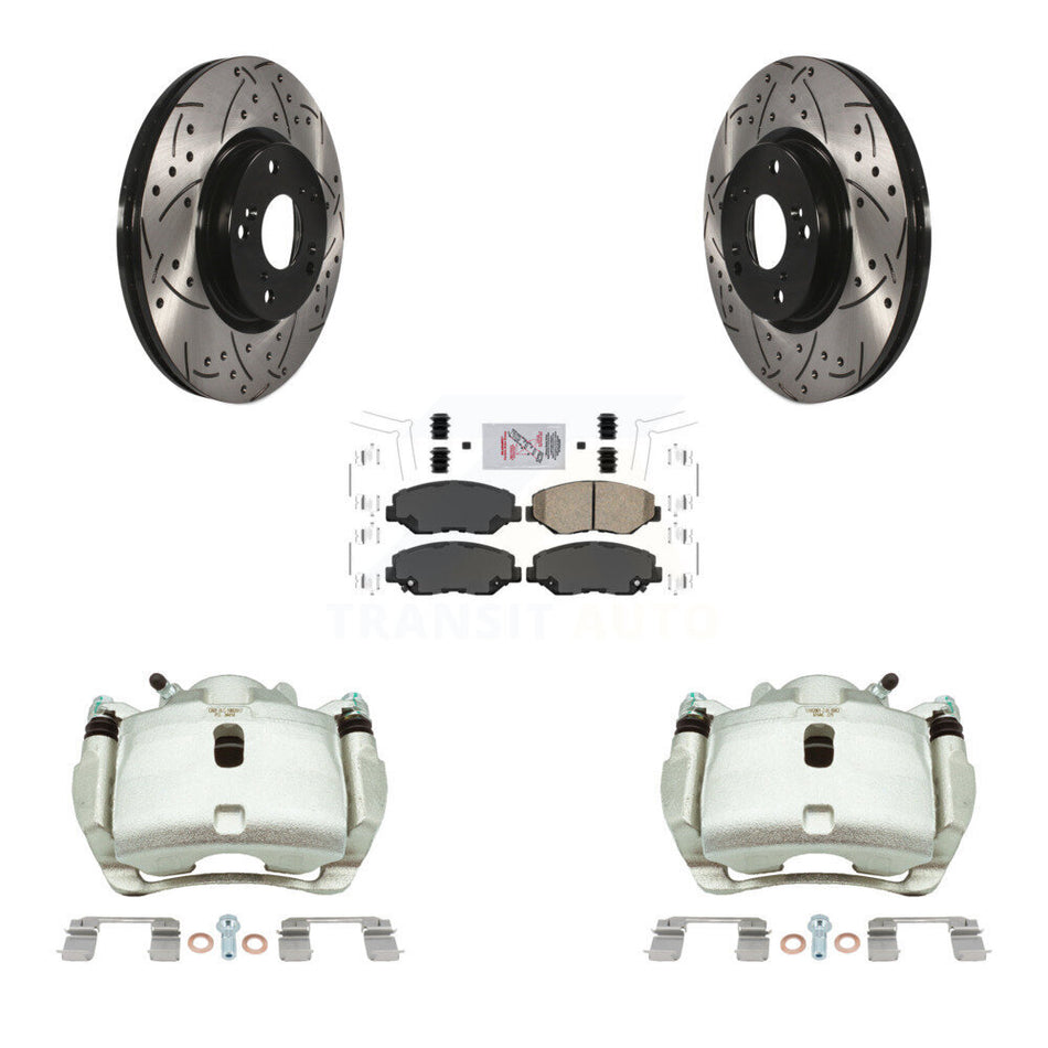 Front Brake Coated Caliper Drill Slotted Rotors Ceramic Pad Kit For 2005-2006 Honda CR-V KCD-100263N