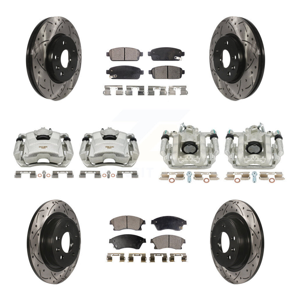 Front Rear Disc Brake Coated Caliper Drilled Slotted Rotors And Semi-Metallic Pads Kit (10Pc) For 2013 Chevrolet Cruze LT LTZ With 292mm Diameter Rotor KCD-100263P