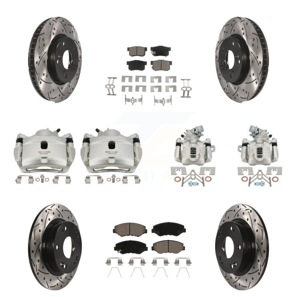 Front Rear Brake Coated Caliper Drill Slot Rotors Ceramic Pad Kit (10Pc) For Honda Civic KCD-100264C