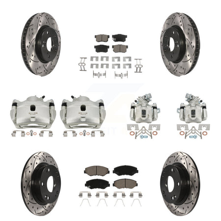 Front Rear Brake Coated Caliper Drill Slot Rotors Ceramic Pad Kit (10Pc) For Honda Civic KCD-100264C