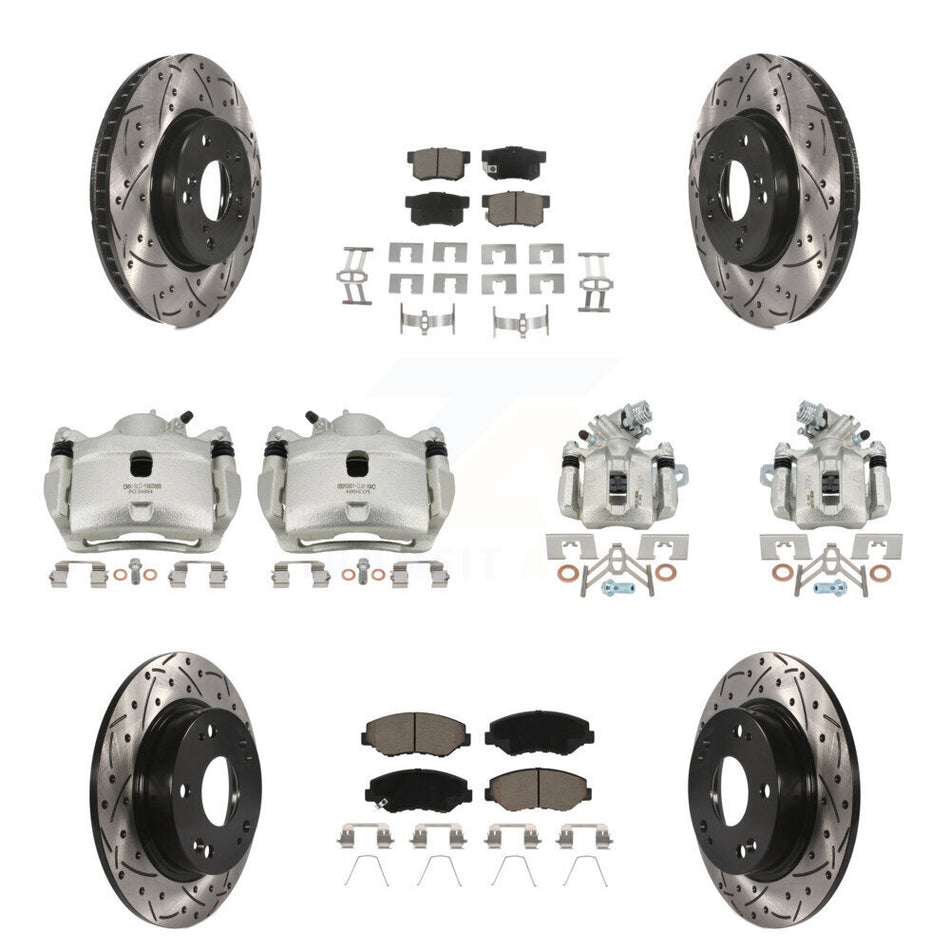Front Rear Brake Coated Caliper Drill Slot Rotors Ceramic Pad Kit (10Pc) For Honda Civic KCD-100264C
