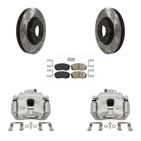 Front Disc Brake Coated Caliper Drilled Slotted Rotor Ceramic Pad Kit For Hyundai Sonata KCD-100264N