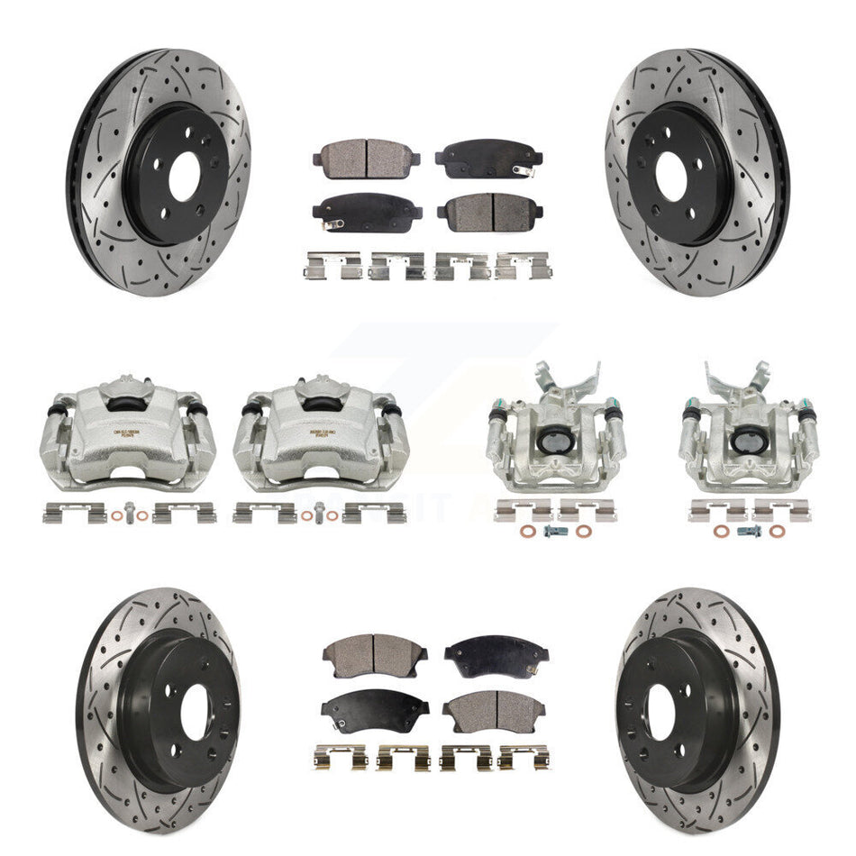 Front Rear Disc Brake Coated Caliper Drilled Slotted Rotors And Semi-Metallic Pads Kit (10Pc) For 2013-2014 Chevrolet Sonic RS KCD-100264P