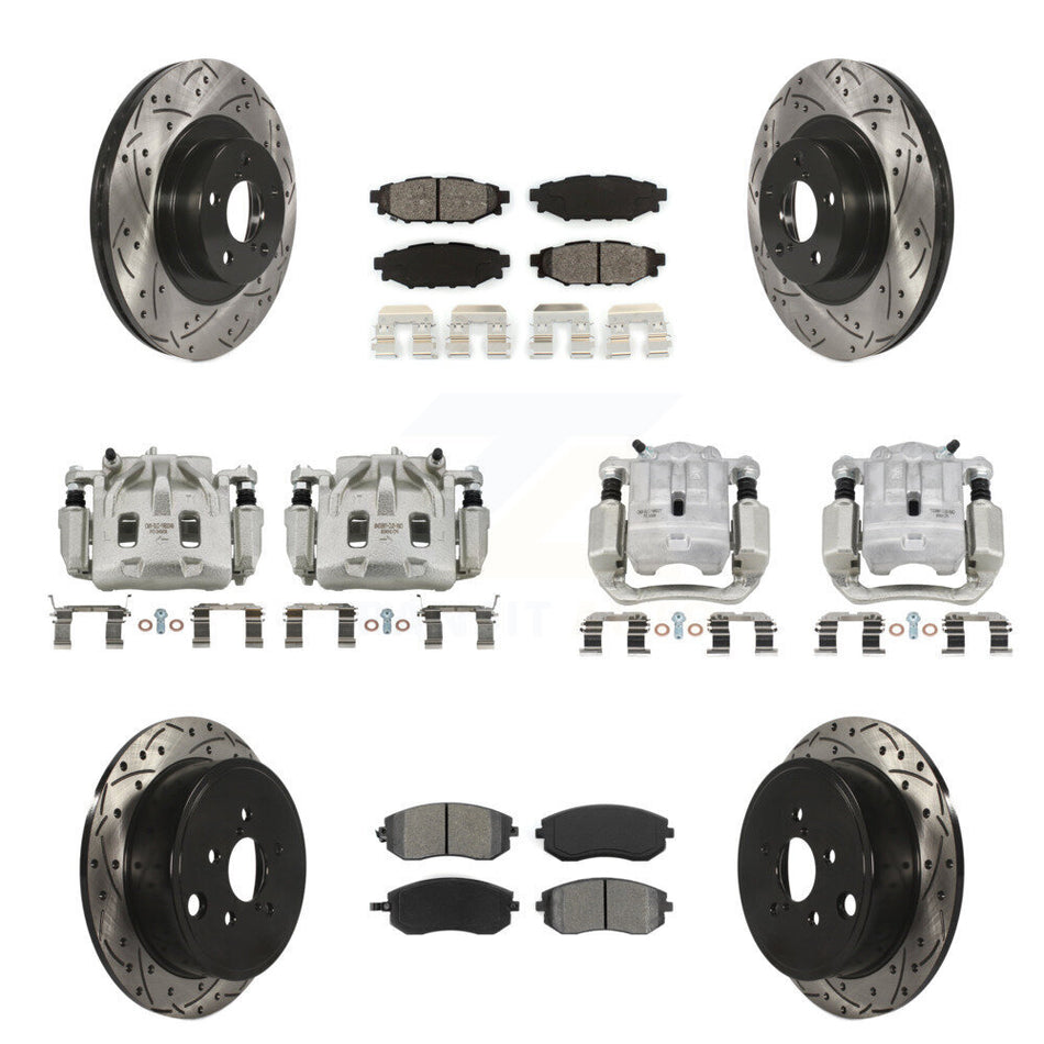 Front Rear Brake Caliper Drill Slot Rotor Semi-Metallic Pad Kit (10Pc) For Subaru Legacy KCD-100264S