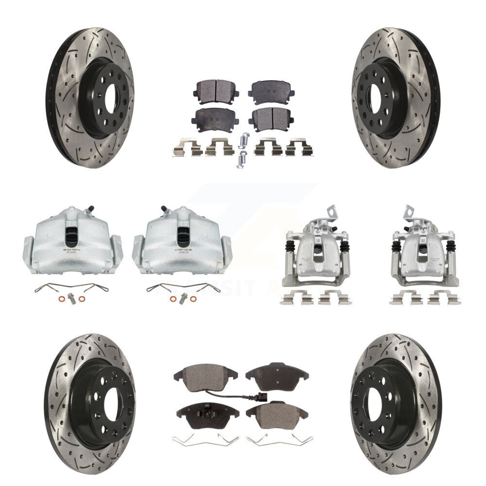 Front Rear Brake Caliper Drill Slot Rotors Ceramic Pad Kit (10Pc) For Volkswagen CC 2.0L KCD-100264T
