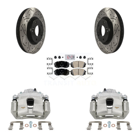 Front Disc Brake Coated Caliper Drilled Slotted Rotor Ceramic Pad Kit For Hyundai Sonata KCD-100265N