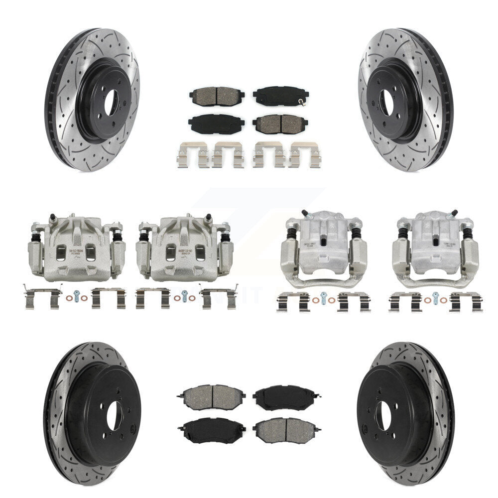 Front Rear Brake Caliper Drill Slot Rotor Semi-Metallic Pad Kit (10Pc) For Subaru Legacy KCD-100265S