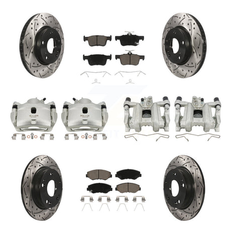 Front Rear Brake Coated Caliper Drill Slot Rotors Ceramic Pad Kit (10Pc) For Honda Civic KCD-100266C