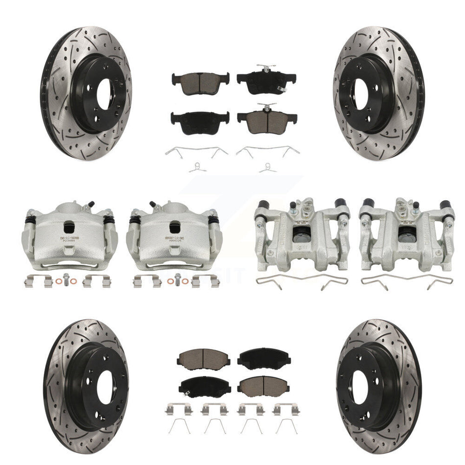 Front Rear Brake Coated Caliper Drill Slot Rotors Ceramic Pad Kit (10Pc) For Honda Civic KCD-100266C