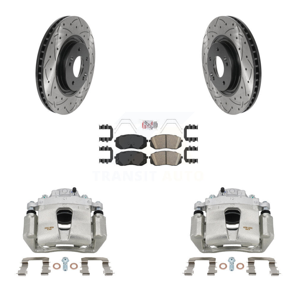 Front Brake Coat Caliper Drill Slot Rotors Ceramic Pad Kit For Hyundai Sonata Kia Optima KCD-100266N