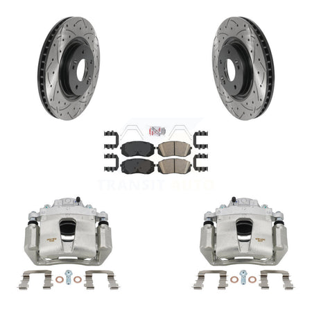 Front Brake Coat Caliper Drill Slot Rotors Ceramic Pad Kit For Hyundai Sonata Kia Optima KCD-100266N