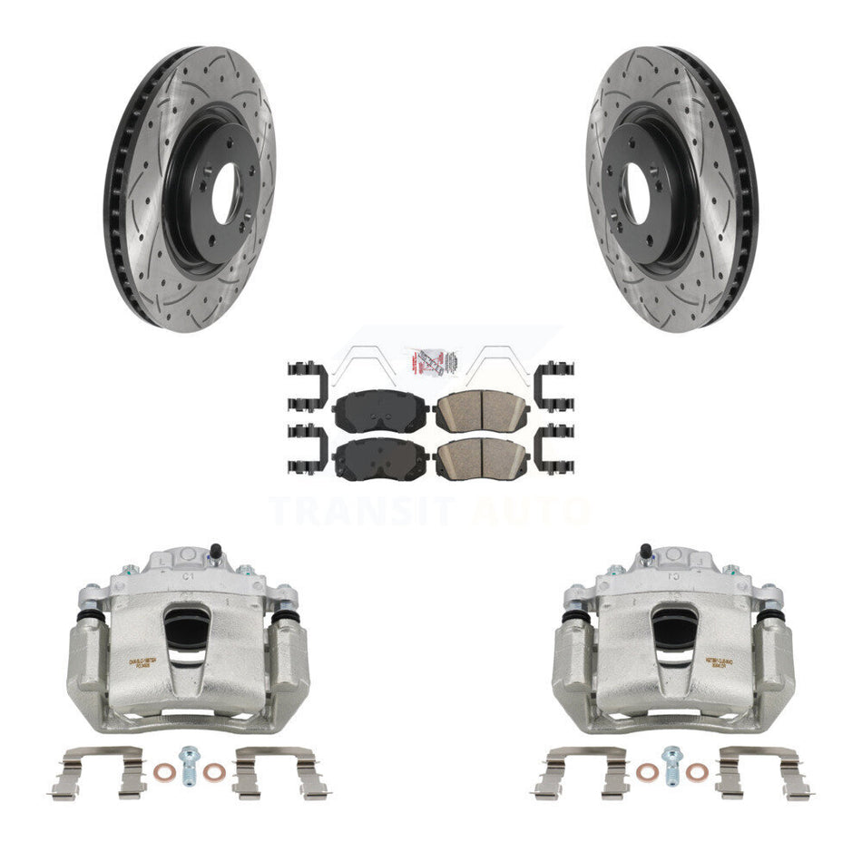 Front Brake Coat Caliper Drill Slot Rotors Ceramic Pad Kit For Hyundai Sonata Kia Optima KCD-100266N