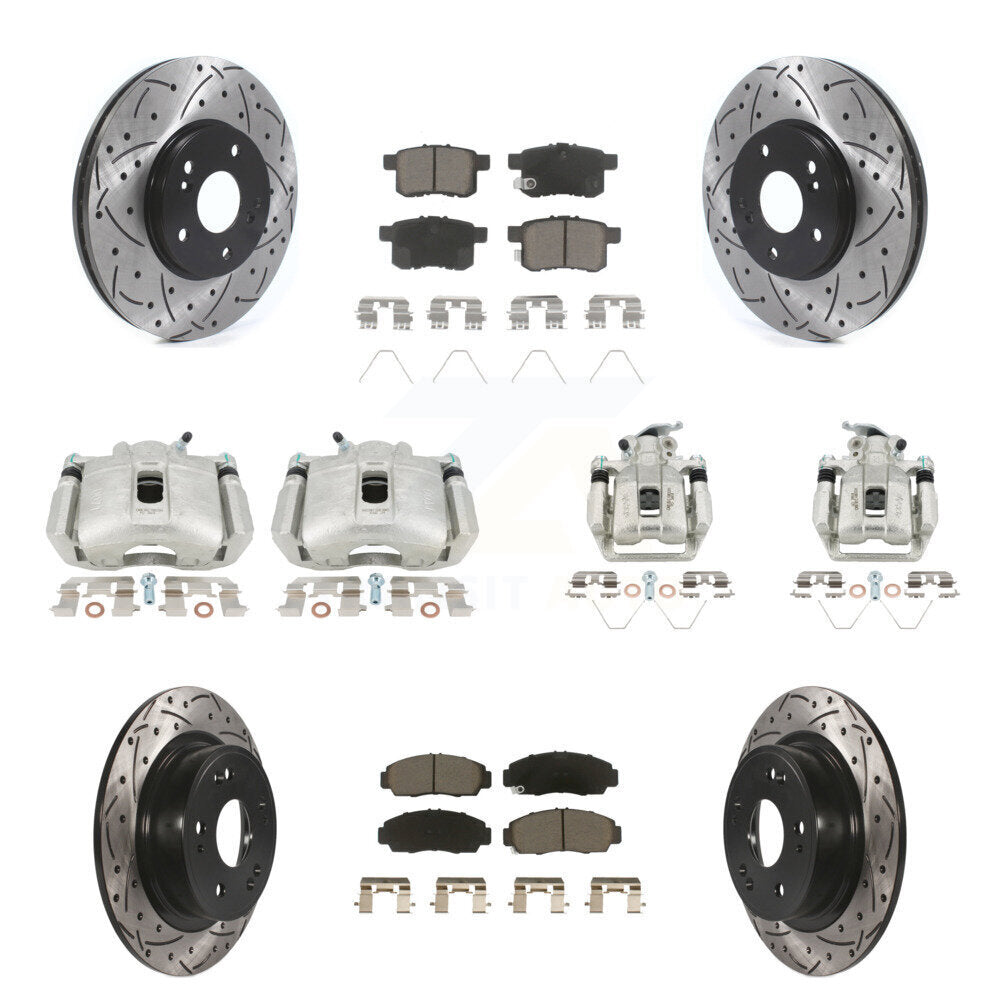 Front Rear Brake Caliper Drill Slot Rotors Ceramic Pad Kit (10Pc) For Honda Accord Acura KCD-100267C