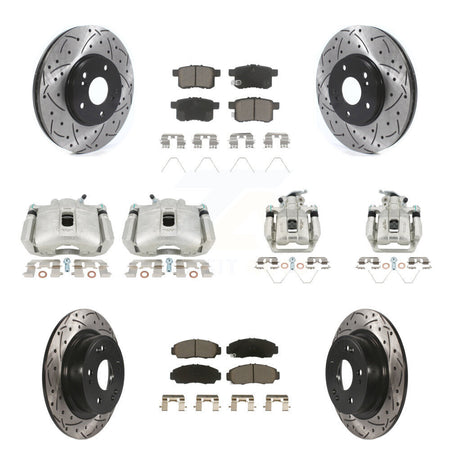 Front Rear Brake Caliper Drill Slot Rotors Ceramic Pad Kit (10Pc) For Honda Accord Acura KCD-100267C