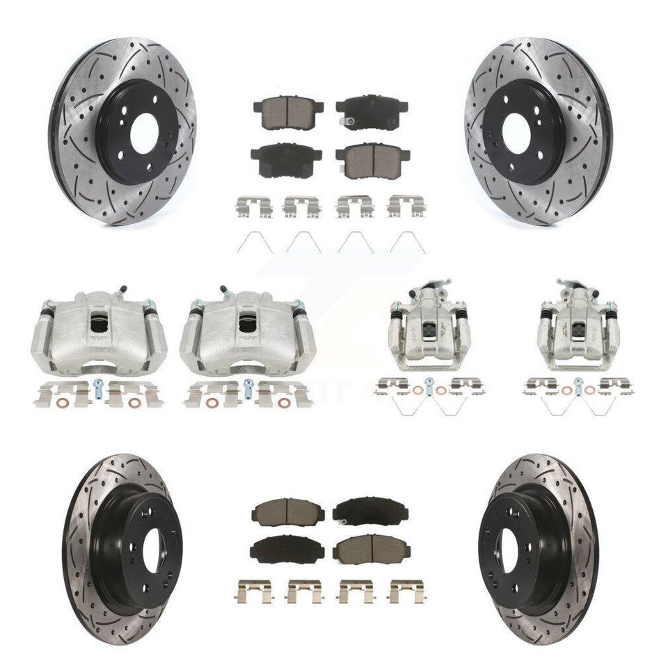 Front Rear Brake Caliper Drill Slot Rotors Ceramic Pad Kit (10Pc) For Honda Accord Acura KCD-100267C