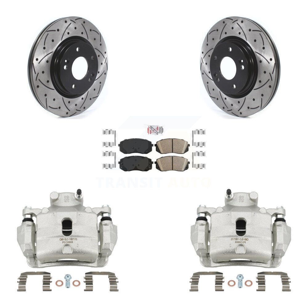 Front Brake Coat Caliper Drill Slot Rotors Ceramic Pad Kit For Hyundai Sonata Kia Optima KCD-100267N