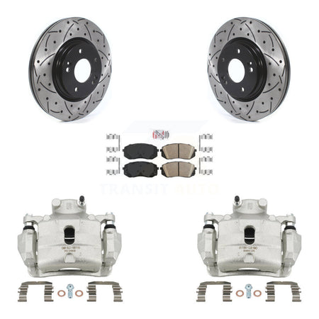 Front Brake Coat Caliper Drill Slot Rotors Ceramic Pad Kit For Hyundai Sonata Kia Optima KCD-100267N