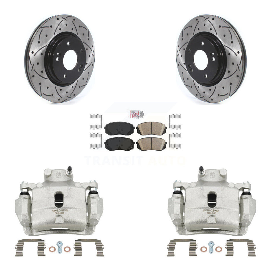 Front Brake Coat Caliper Drill Slot Rotors Ceramic Pad Kit For Hyundai Sonata Kia Optima KCD-100267N