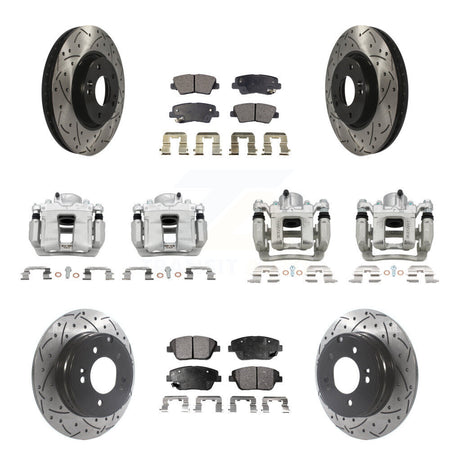 Front Rear Brake Caliper Drilled Slot Rotor Semi-Metallic Pad Kit (10Pc) For Hyundai Kia KCD-100267P