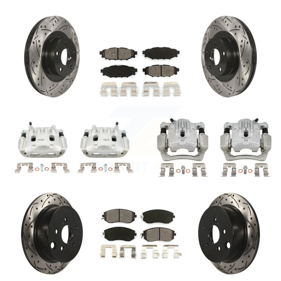 Front Rear Brake Caliper Drill Slotted Rotors Semi-Metallic Pad Kit (10Pc) For Subaru XV KCD-100267S